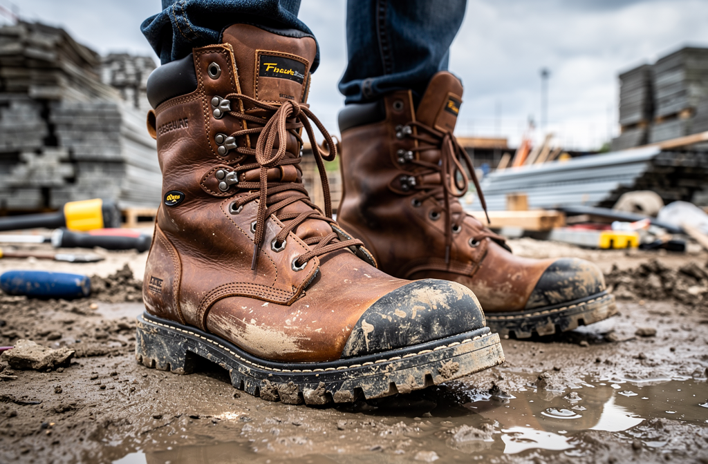Chaussures de sécurité montantes sur chantier BTP