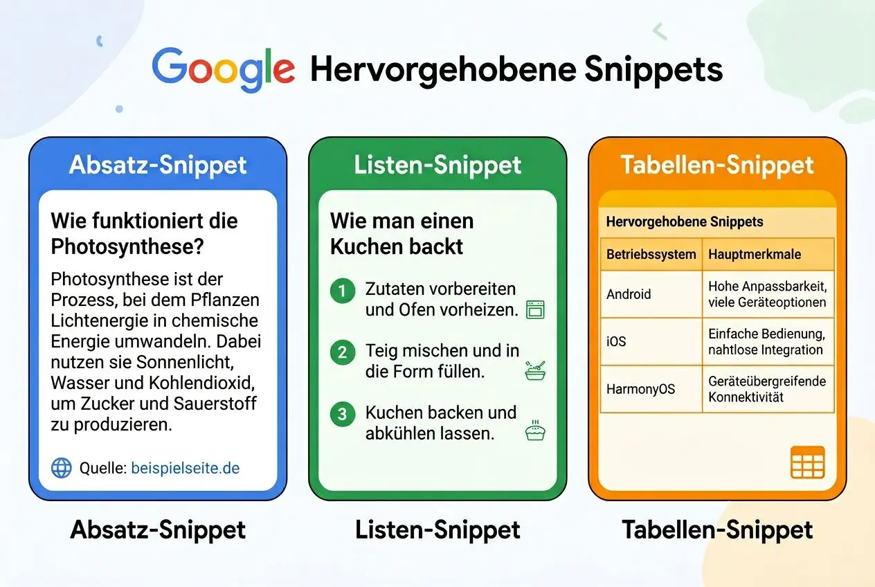 Drei Snippet-Formate Illustration