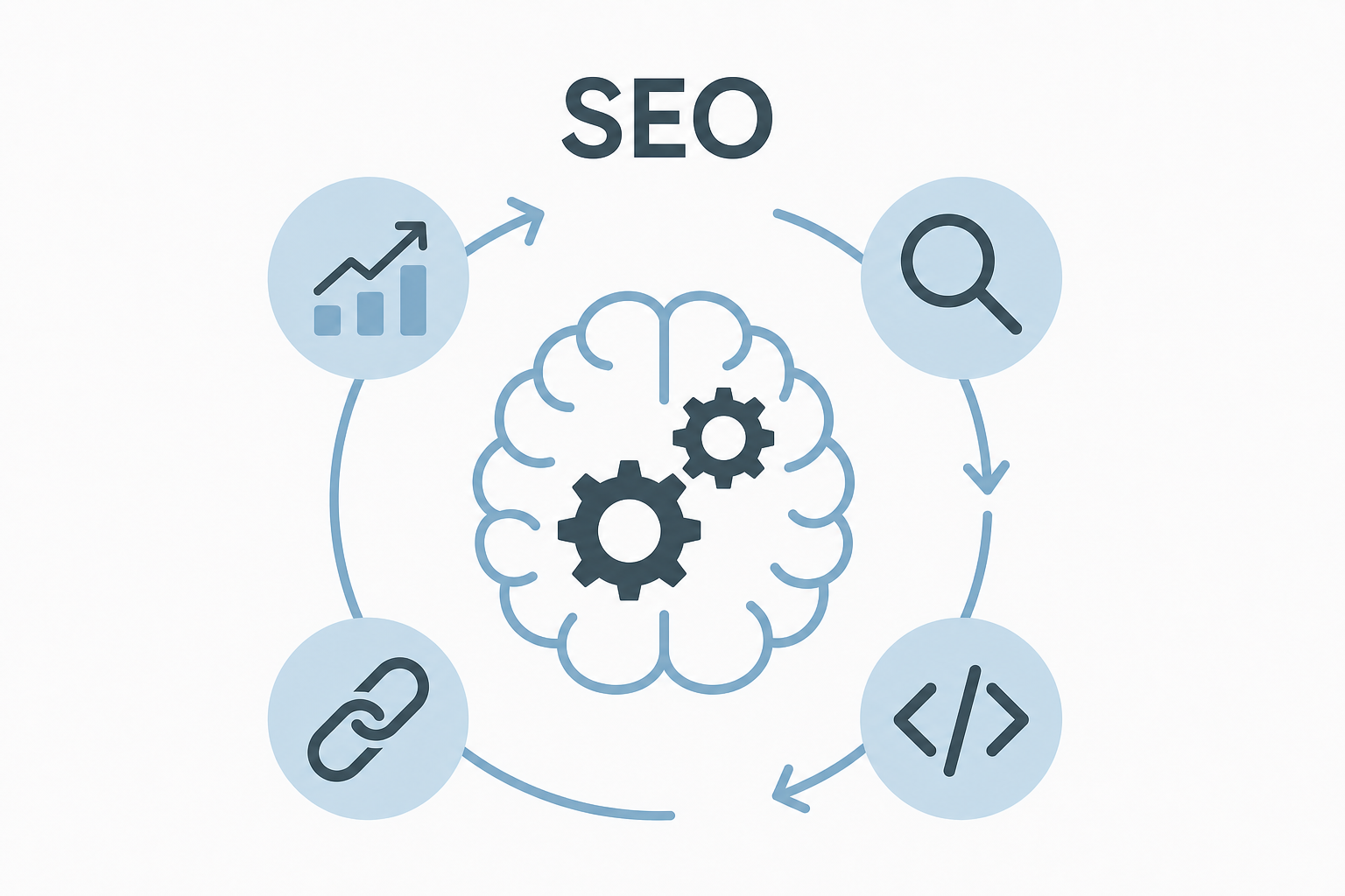 Schema delle componenti di un piano SEO completo: analisi, tecnica, contenuti e backlink.