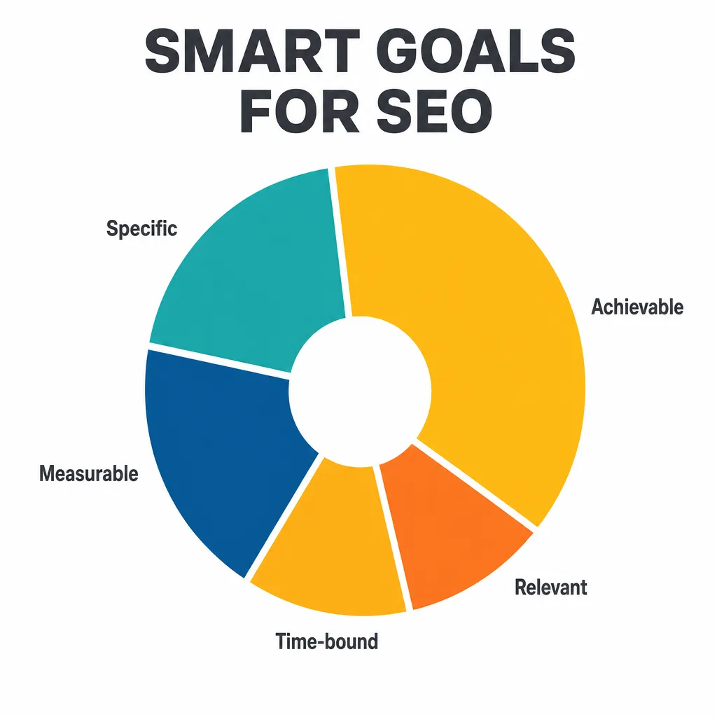 Infographic explaining the five criteria of SMART goals for an SEO strategy.