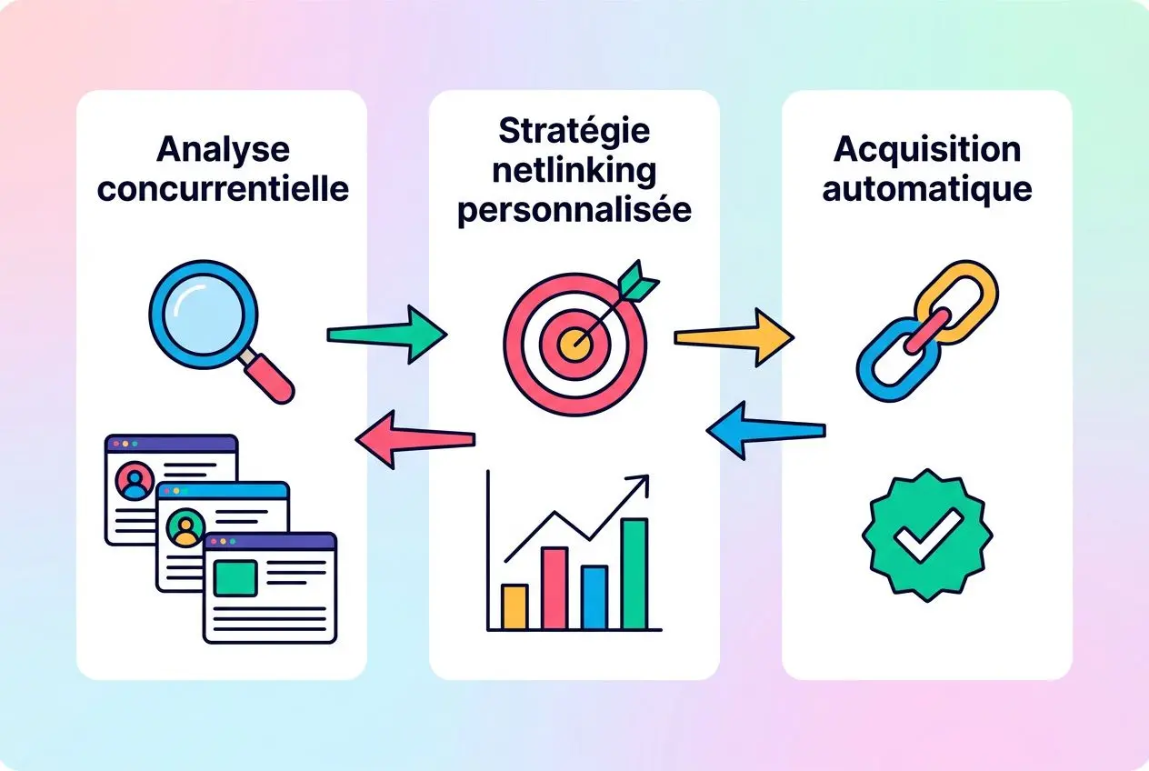 Analyse concurrentielle et acquisition automatique de backlinks via une stratégie netlinking personnalisée, avec backlink ia comme cœur.