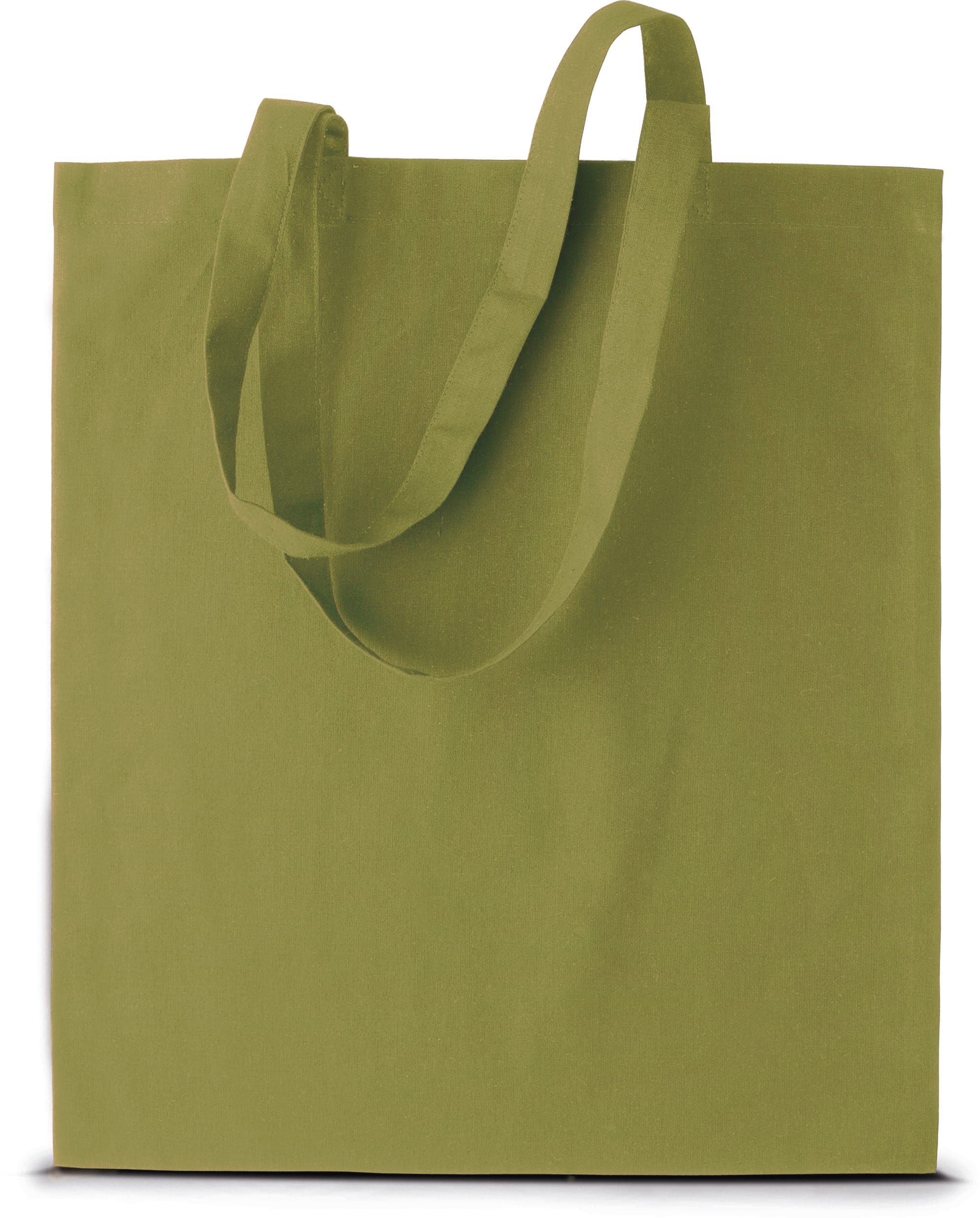Sac en tissu vert sans motif, vu de face.