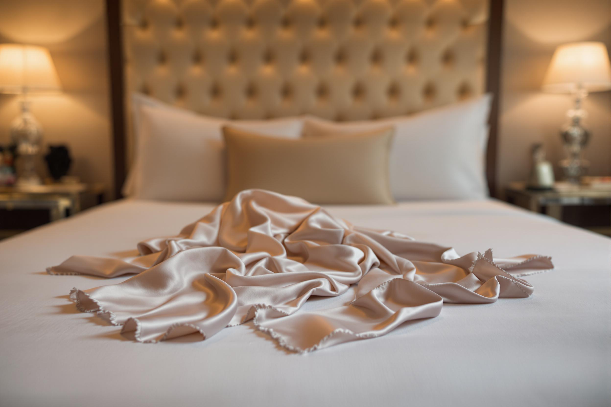 Bedroom setup with silk scarves