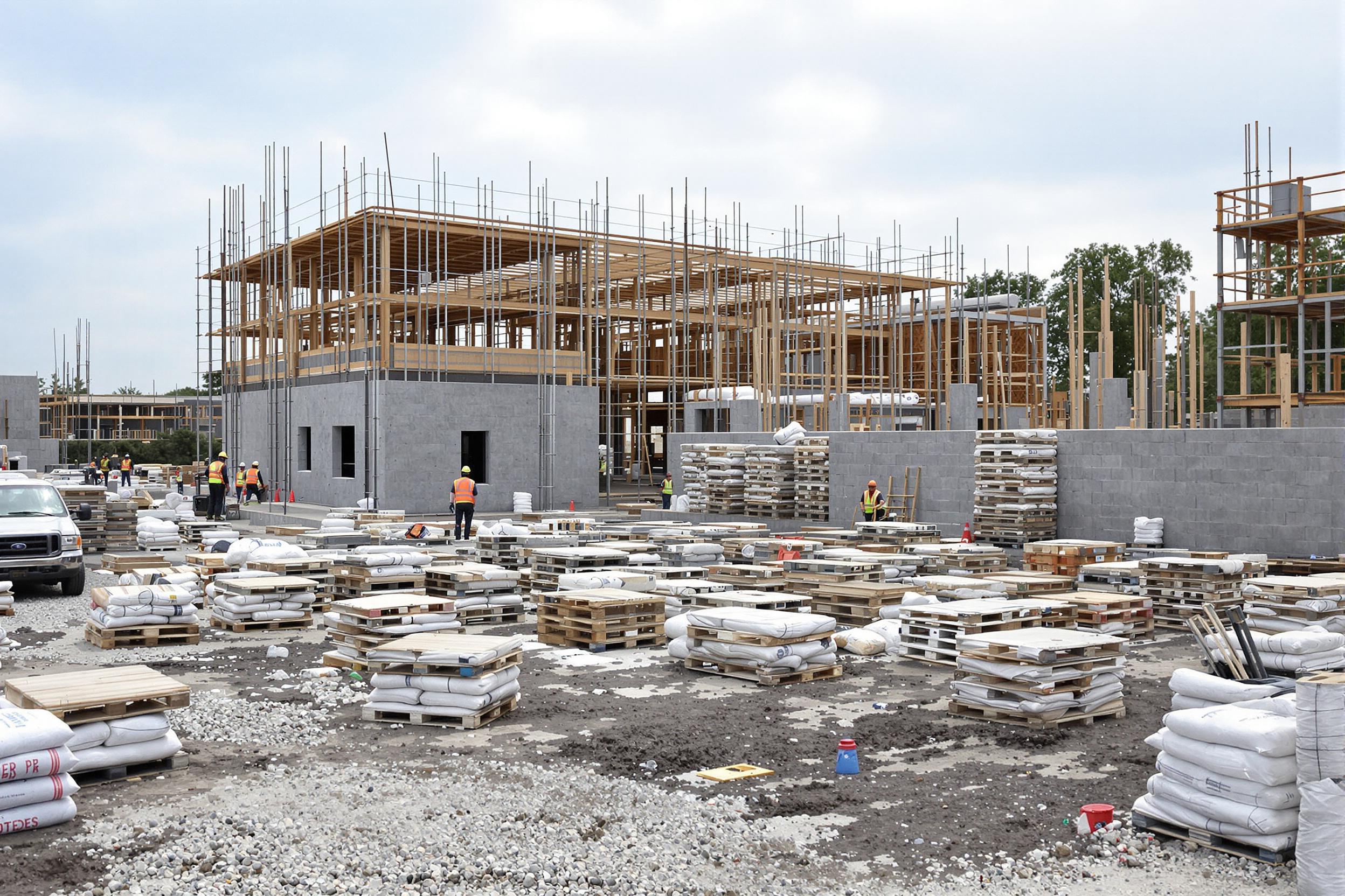 Chantier illustrant les différents matériaux de construction