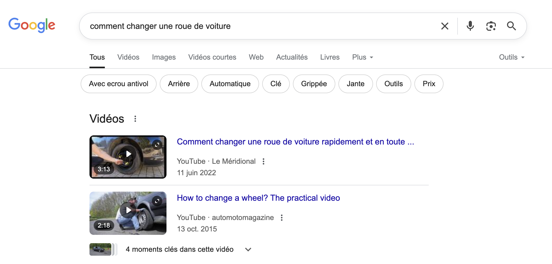 Exemple de featured snippet de type vidéo