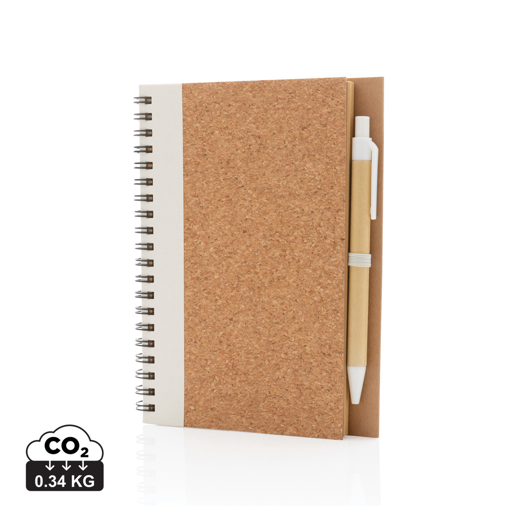 Carnet publicitaire en délai court, couverture en kraft avec spirale et stylo attaché, idée idéale pour carnet publicitaire délai court.