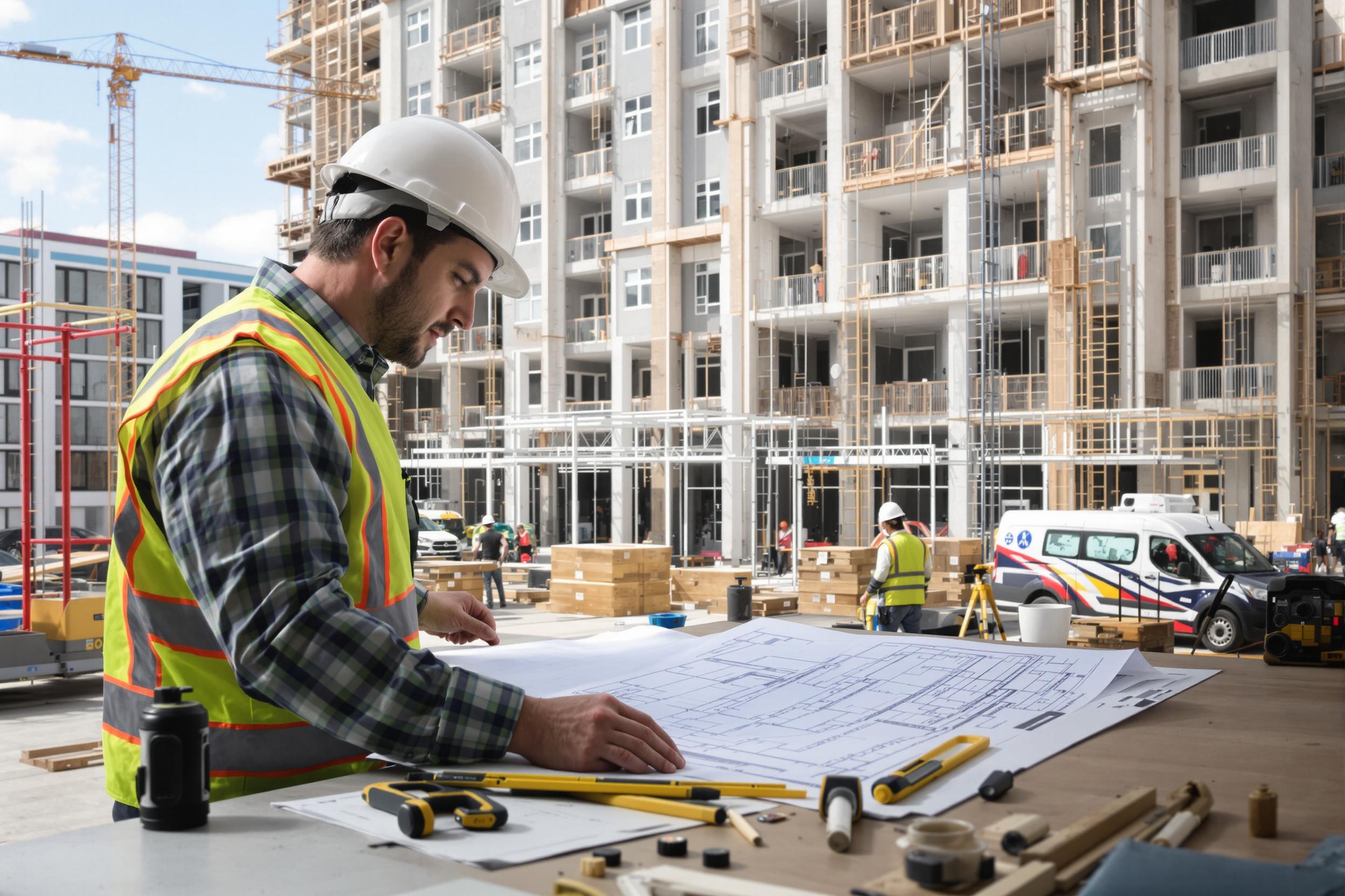 Contrôleur technique vérifiant un chantier en zone sismique