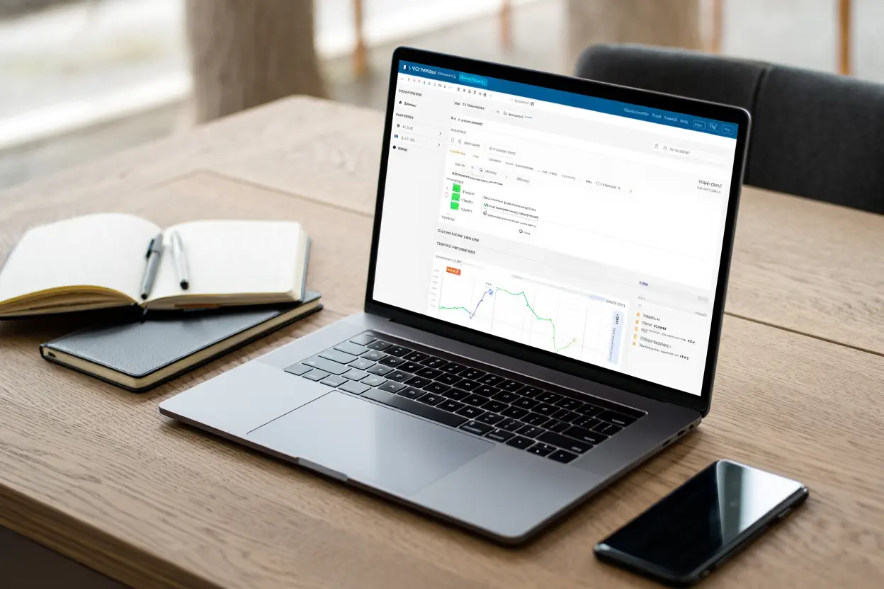 PrestaShop technical SEO dashboard on laptop
