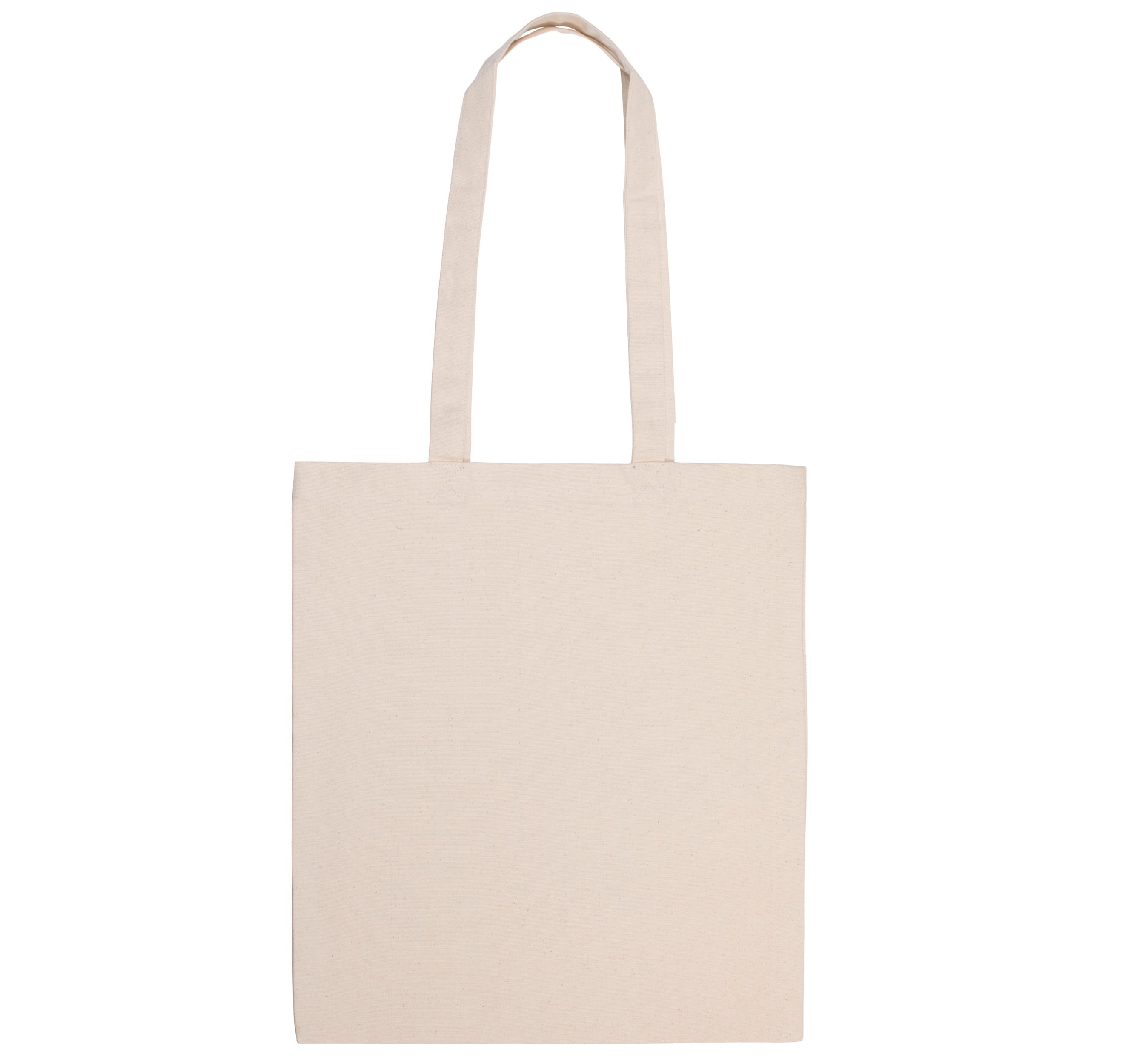 Sac tote beige en coton avec poignées, prêt pour impression textile et marquage publicitaire.