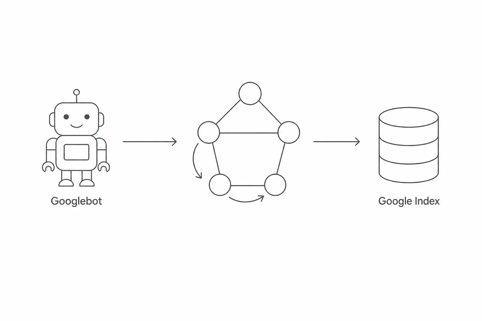 Simplified diagram of crawling and indexing: a Google bot explores the web and adds relevant pages to its index.