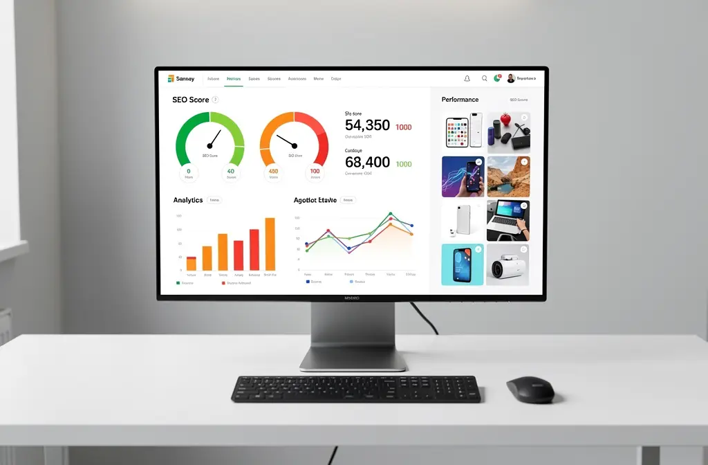 Tableau de bord SEO avec scores produits