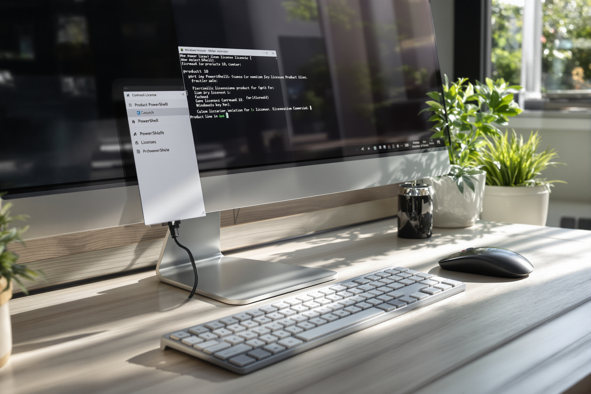 Écran d'ordinateur affichant une commande de récupération de clé Windows