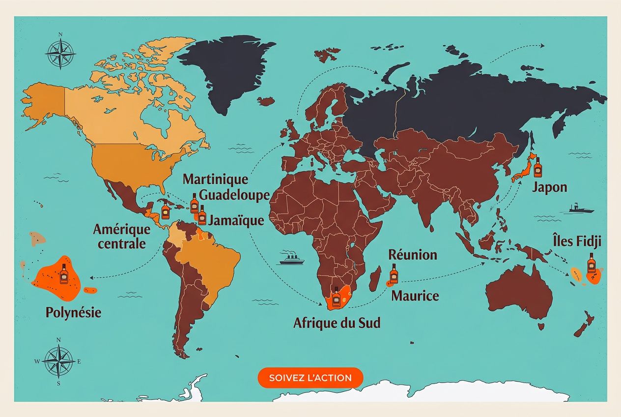 Carte du monde stylisée montrant les zones d'îles et d'éclats maritimes, avec points d'intérêt et routes maritimes. coffret cadeau entreprise original