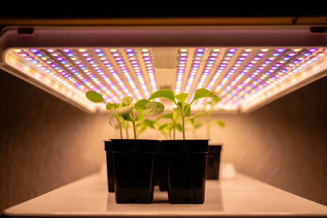 Semis sous éclairage LED horticole à distance optimale