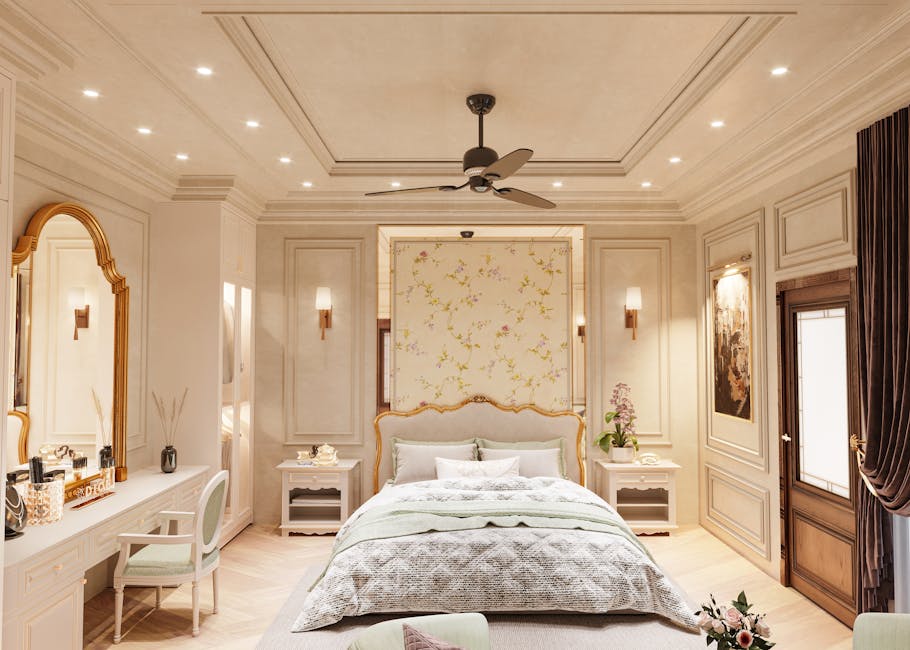Une chambre à coucher luxueuse avec un design élégant et des éléments de décoration raffinés.