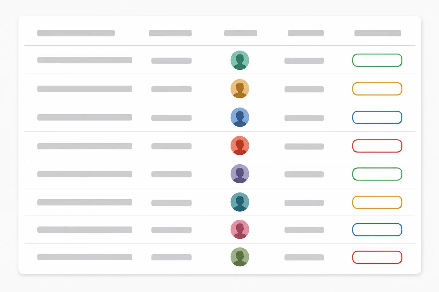 Calendrier éditorial dans un outil de gestion de projet : lignes de contenus avec responsable, date et pastille de statut.
