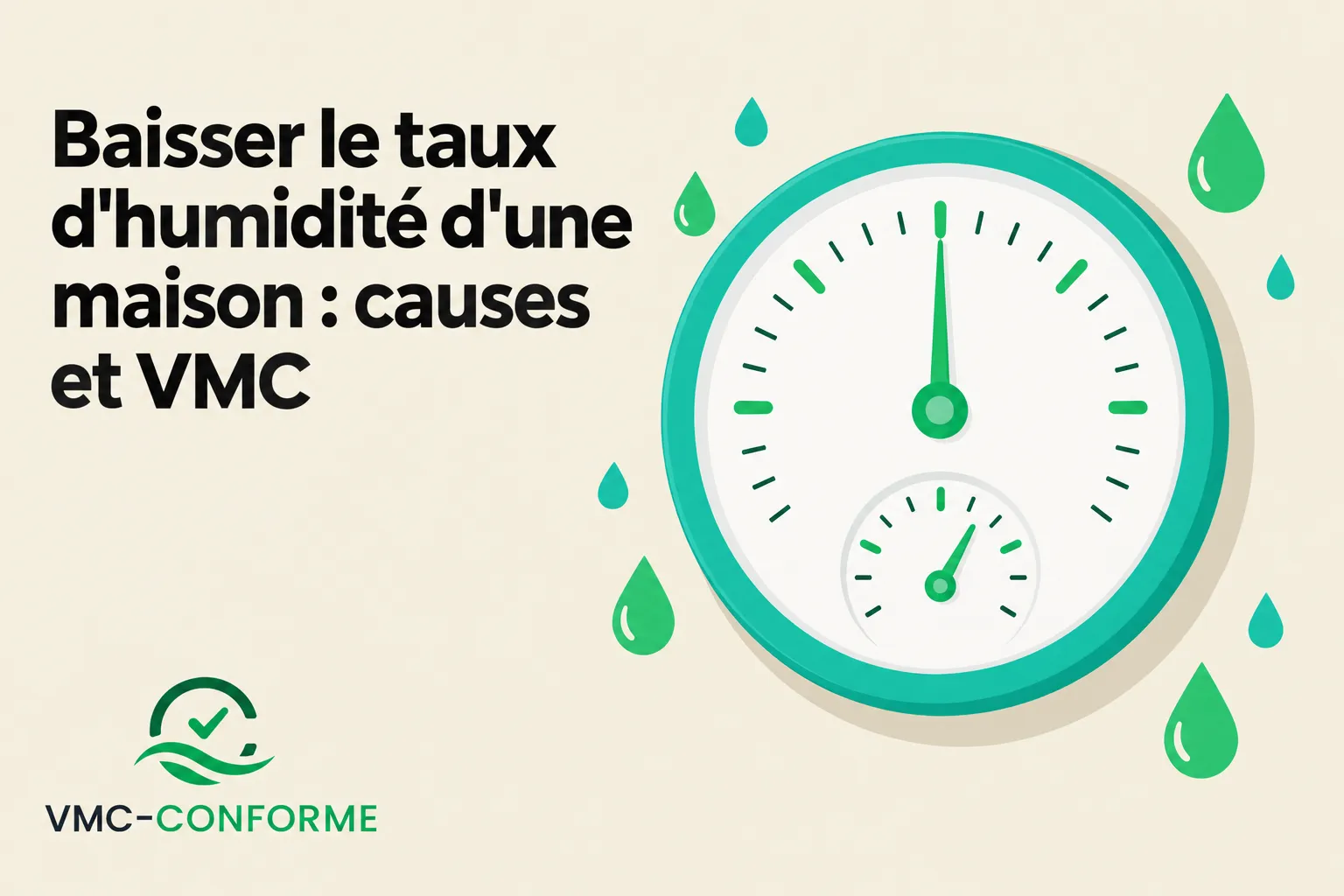 Illustration montrant un cadran et une petite aiguille avec des gouttes autour, évoquant le thème de la mesure de l’humidité