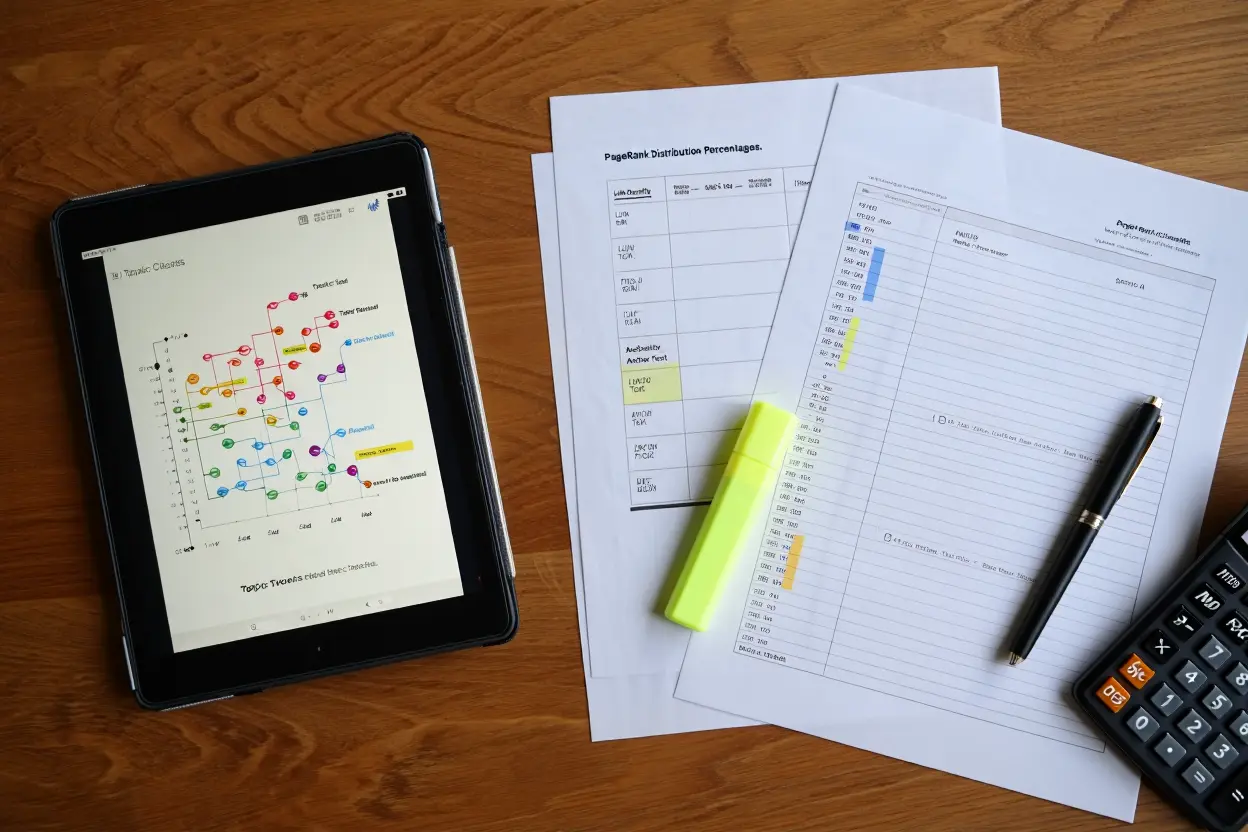 Visualizzazione a rete di topic cluster con metriche di linking