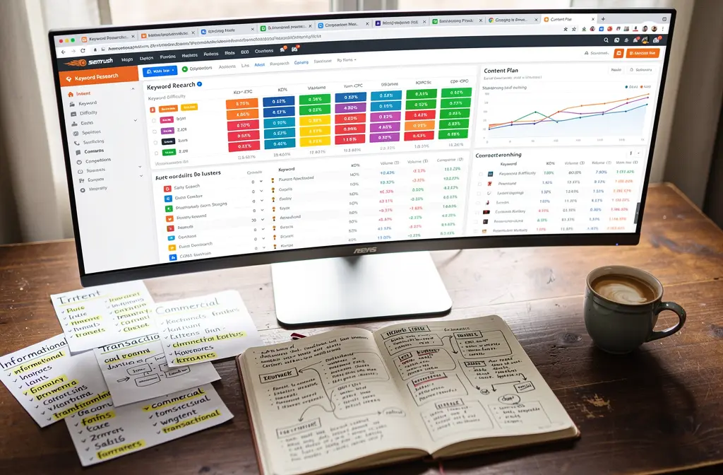 Keyword research dashboard with cluster analysis