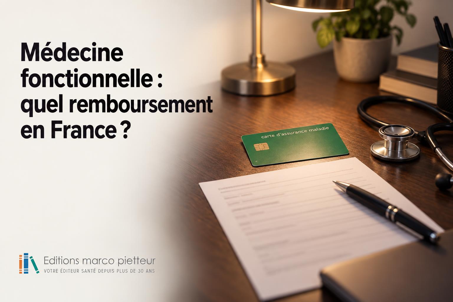 Carte d'assurance maladie et feuille de soins sur un bureau, remboursement d'une consultation de médecine fonctionnelle