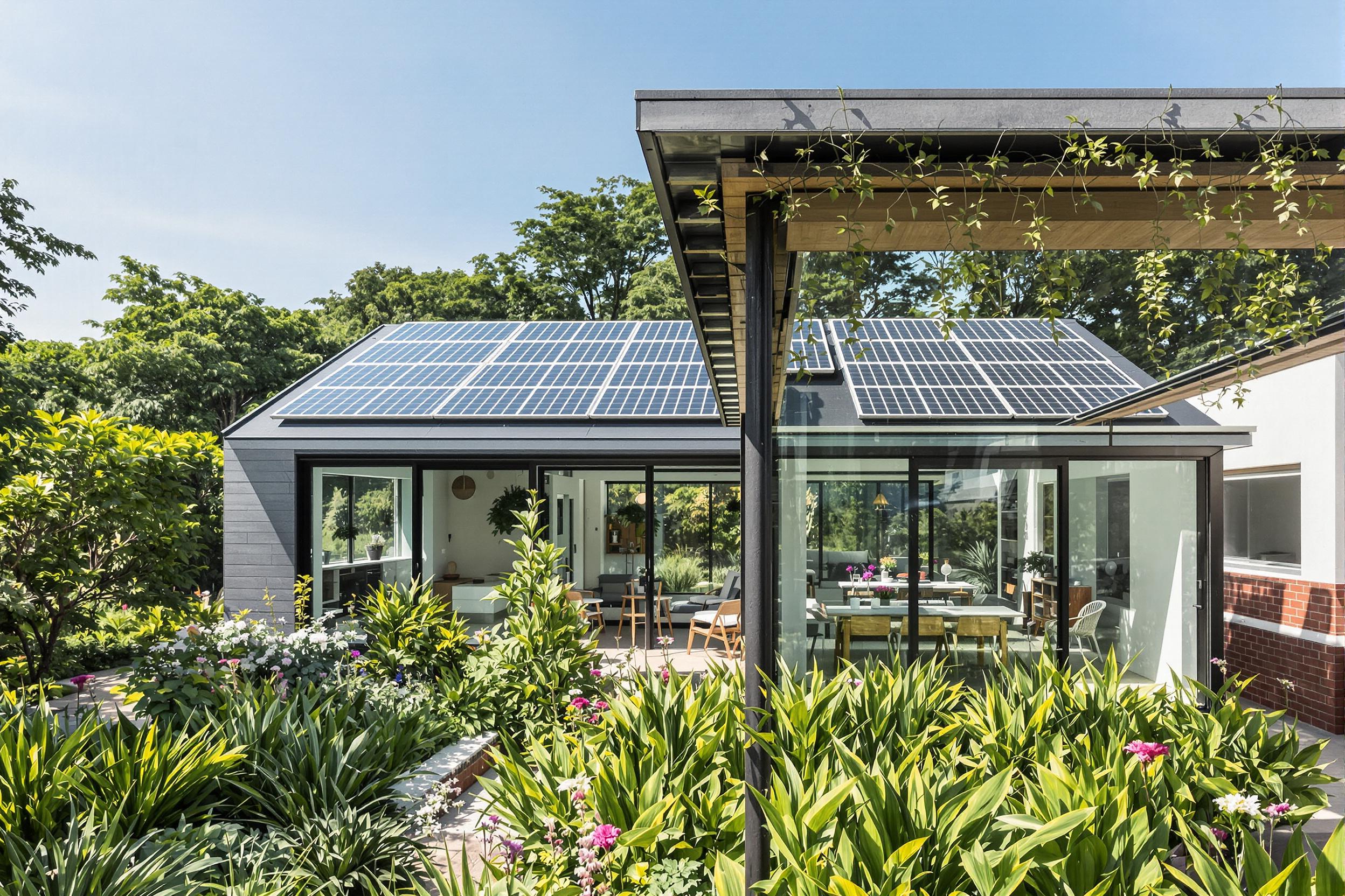 Maison écologique avec des panneaux solaires