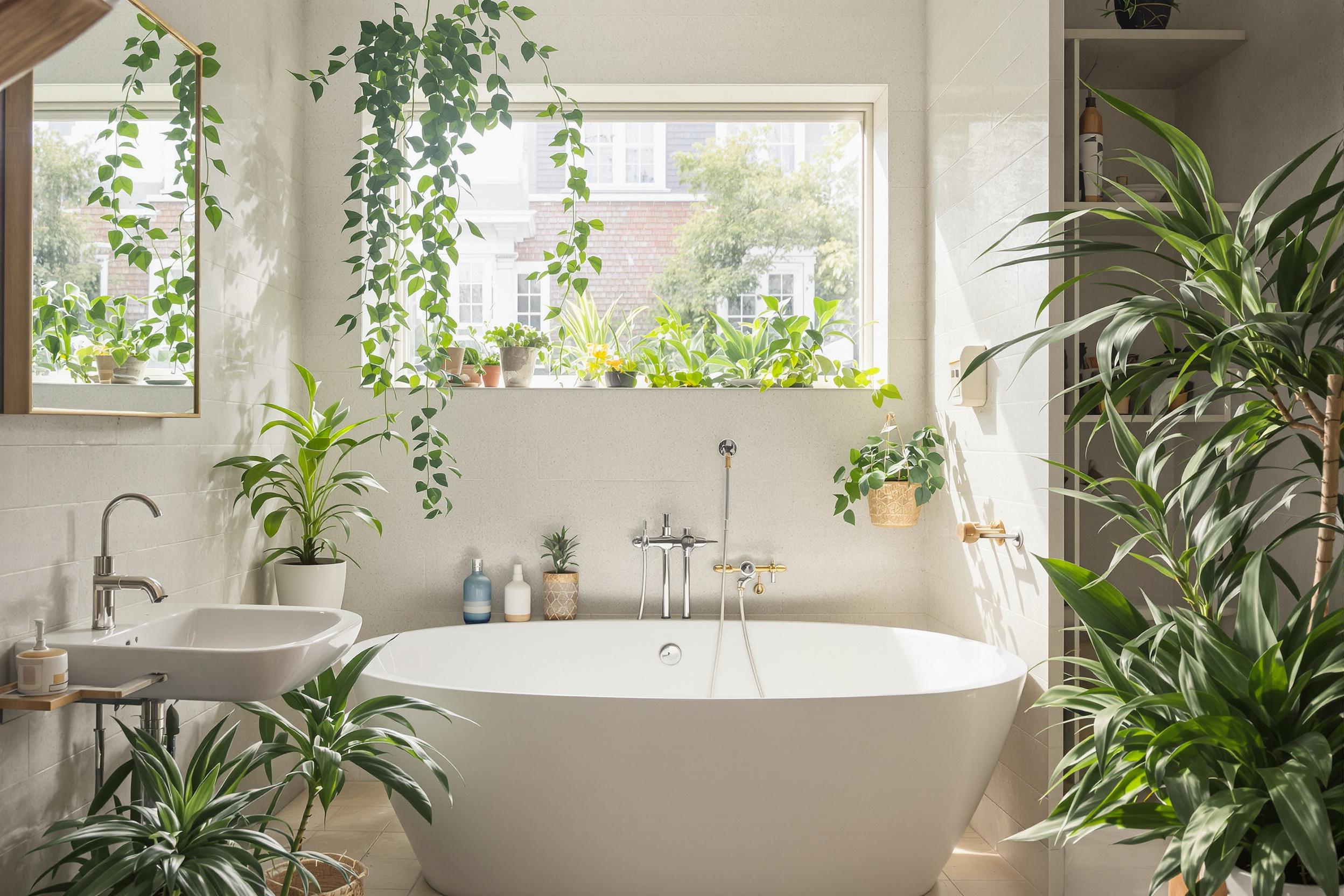 Salle de bain apaisante avec des plantes vertes