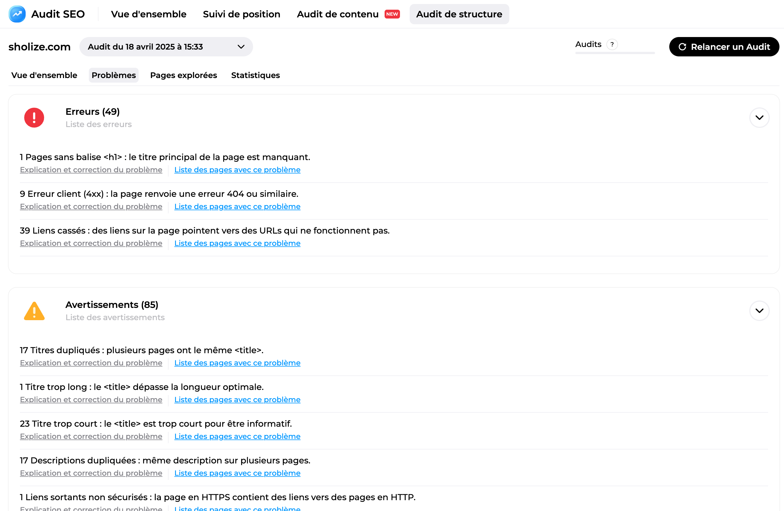 Problèmes SEO