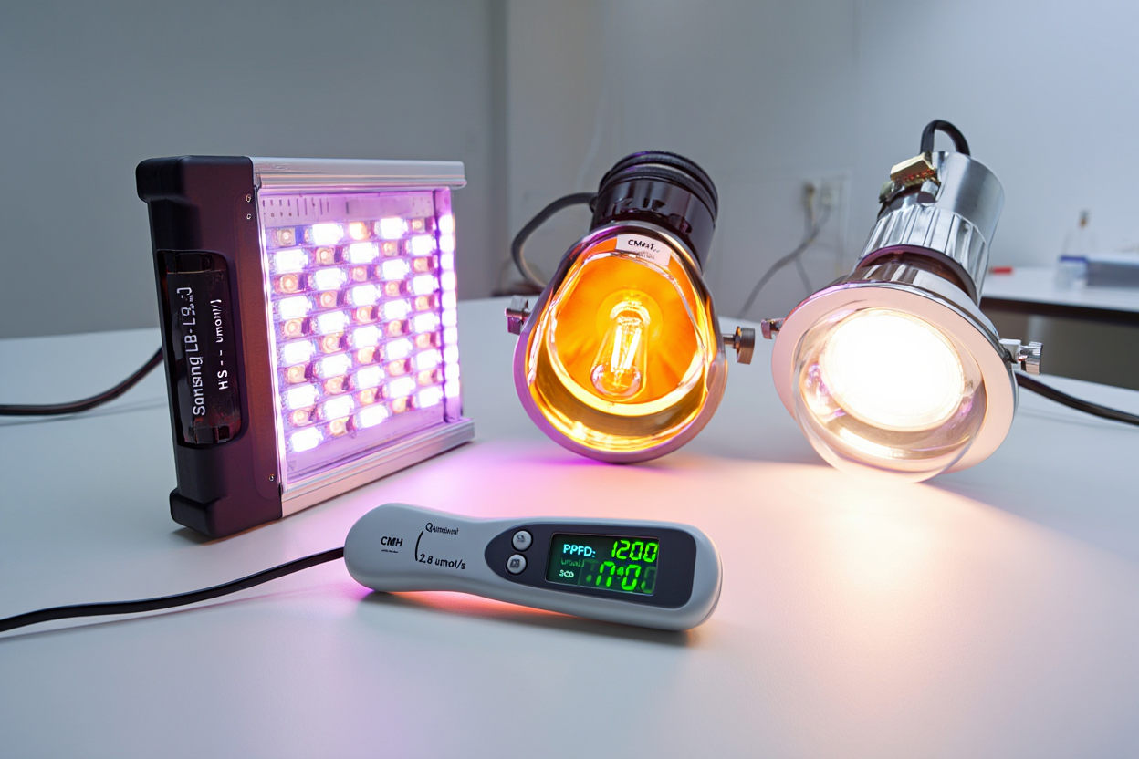 Comparaison technologies éclairage horticole LED HPS CMH
