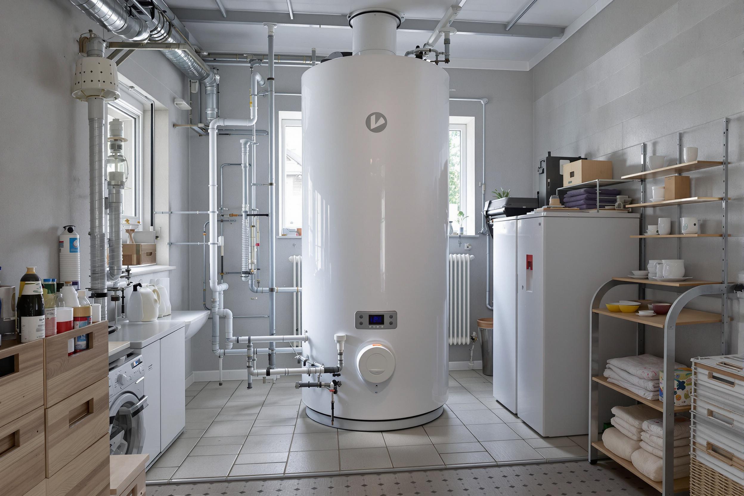 Ballon thermodynamique moderne installé dans une buanderie