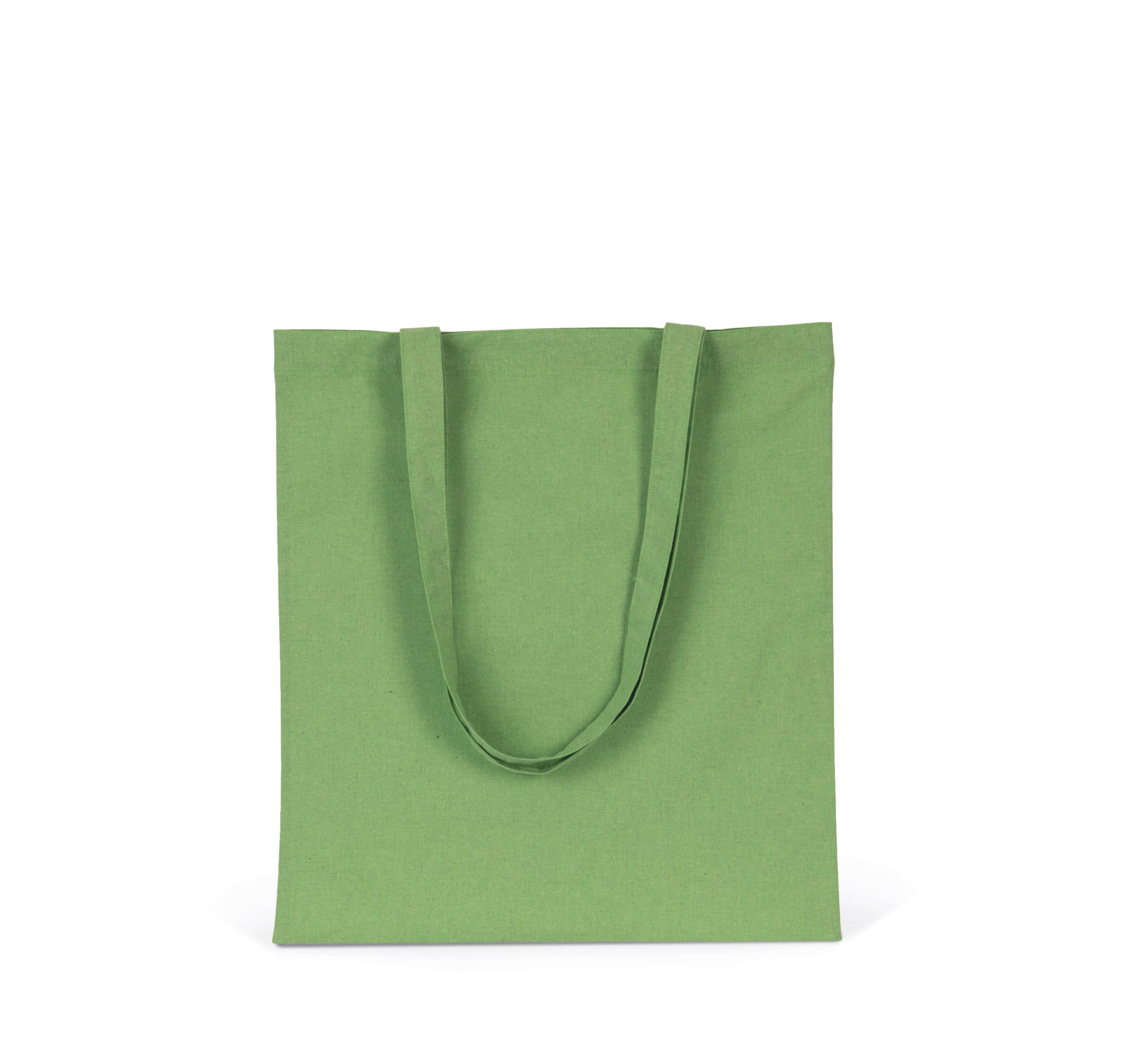 Sac shopping écologique vert clair avec anses en toile, vue frontale sur sac réutilisable.