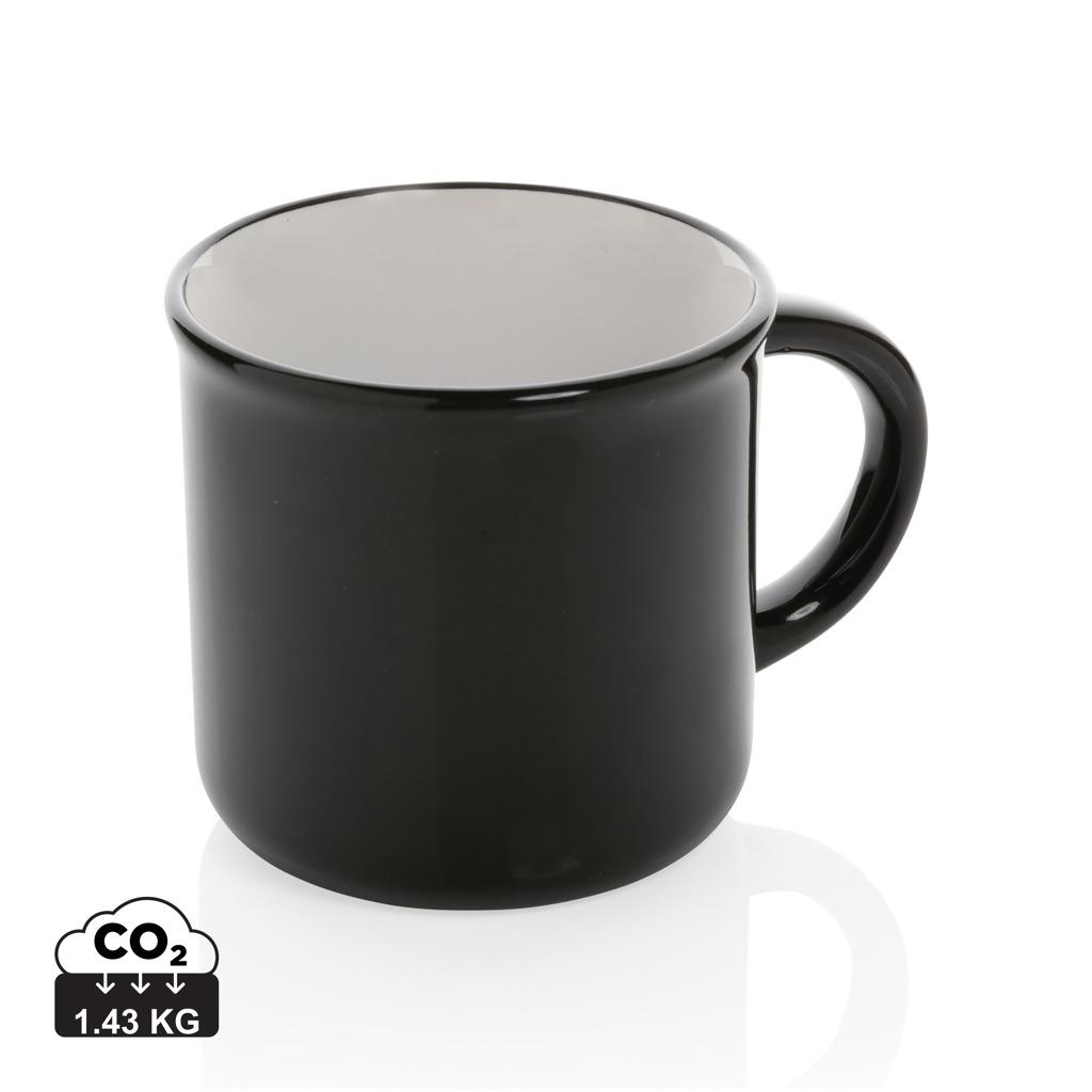 Mug en céramique noir à intérieur blanc, prêt à être personnalisé avec un logo