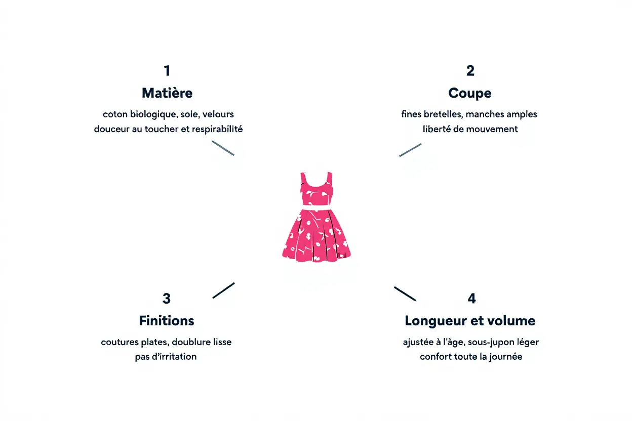 Robe liberty fille mariage rose à motifs, coupe droite, matières coton biologique et velours, finition soignée et longueur ajustée pour le cortège.