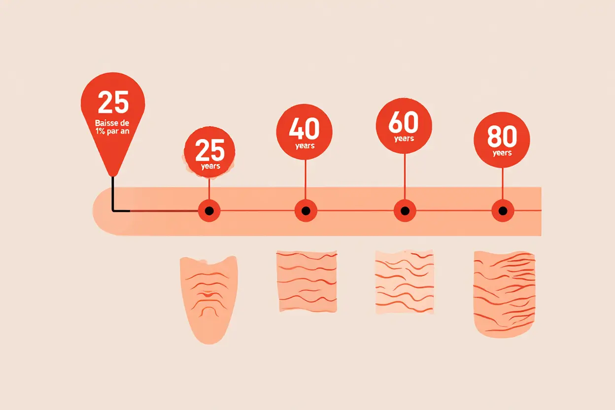 Timeline de production collagène par âge