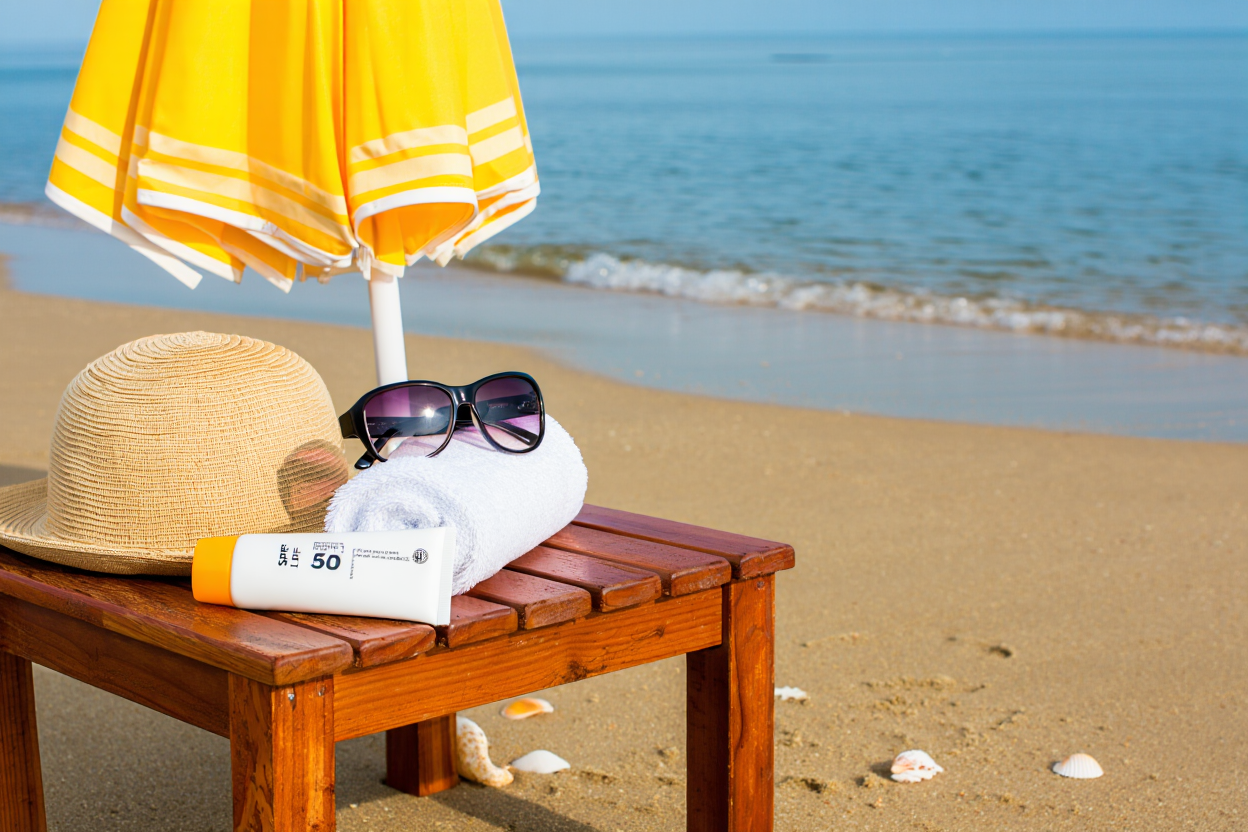 Cappelli, occhiali da sole e indumenti protettivi al mare