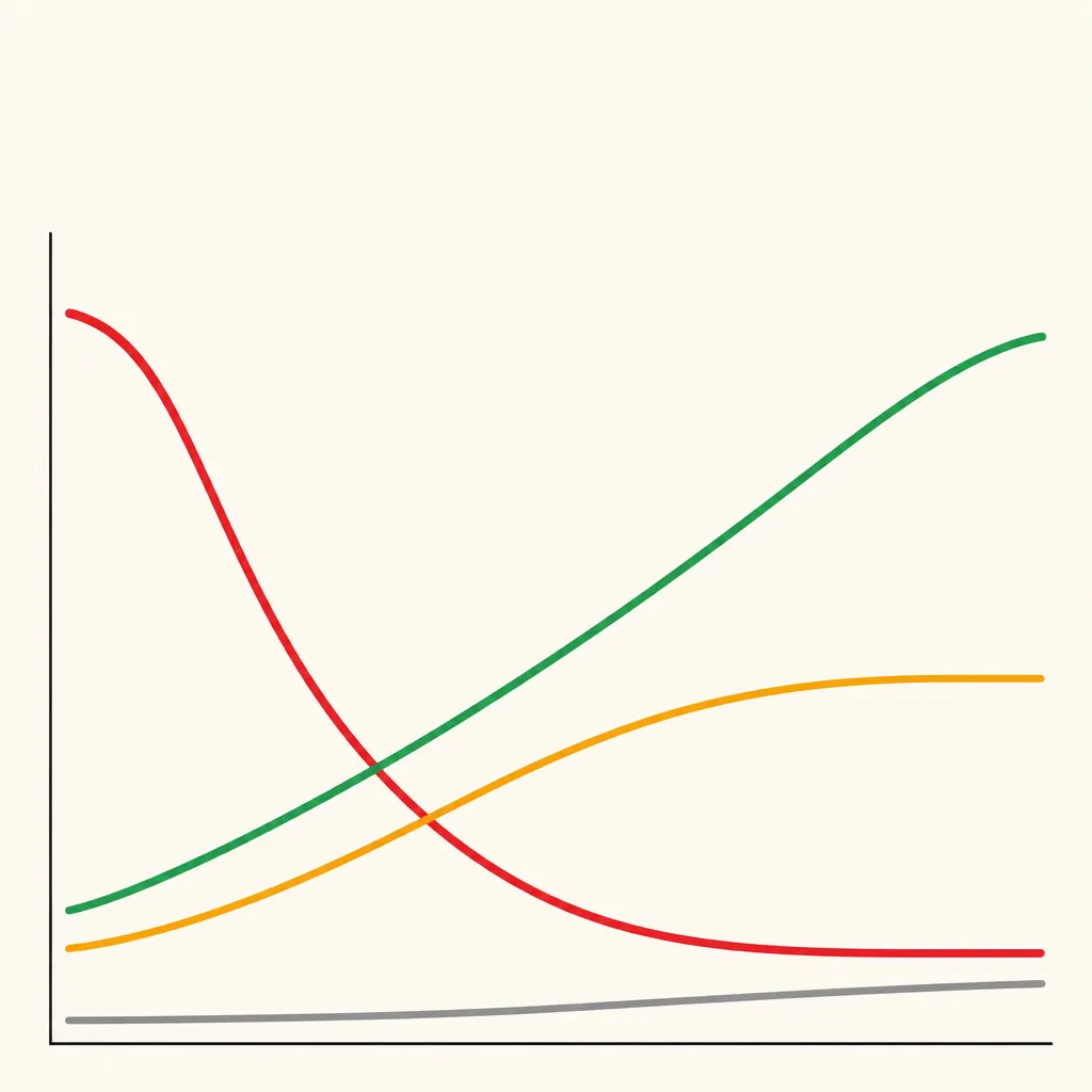 Graphique à quatre courbes de couleur figurant l'évolution des pages en erreur, valides, en avertissement et exclues d'un site.