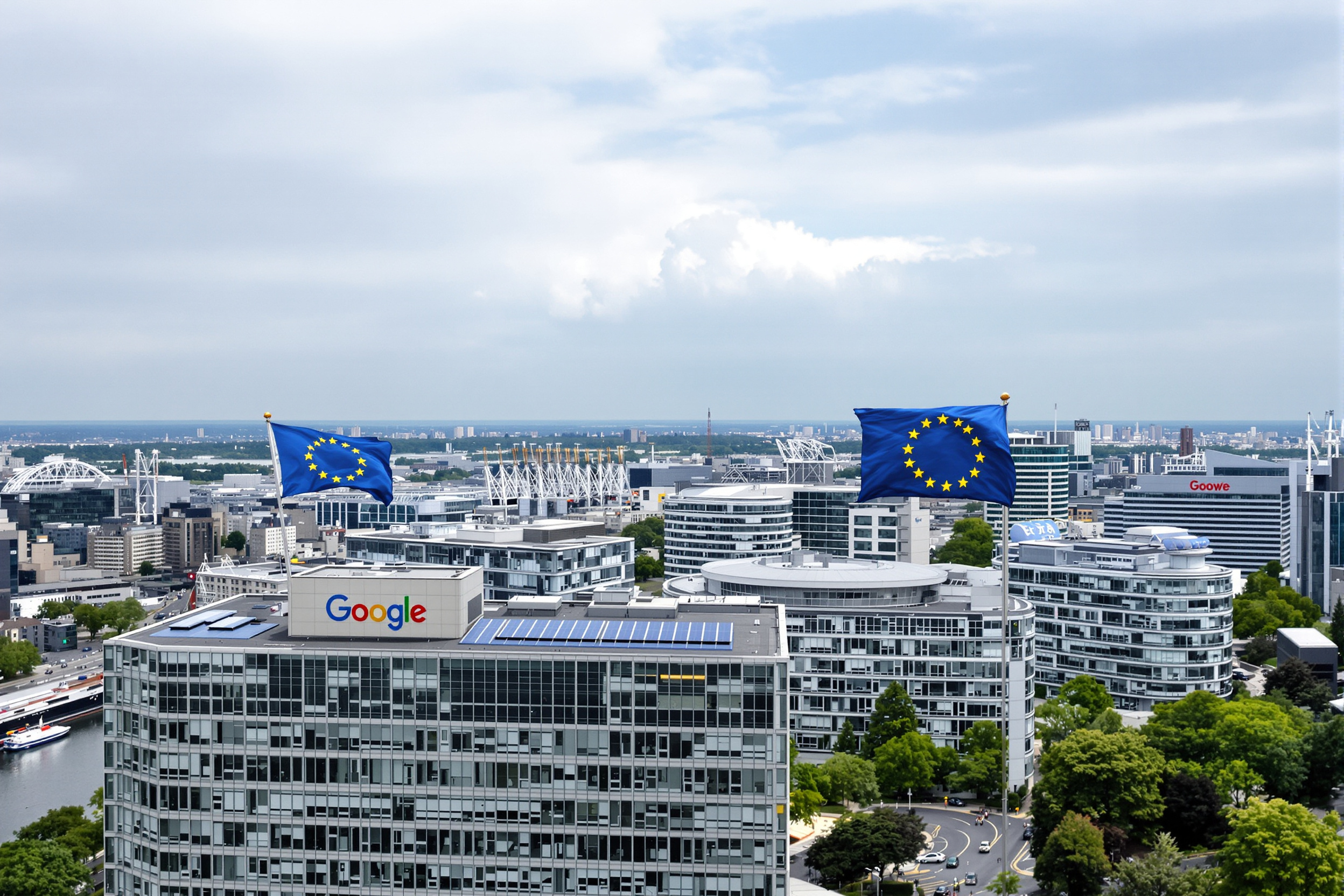 Campus technologique avec drapeau européen