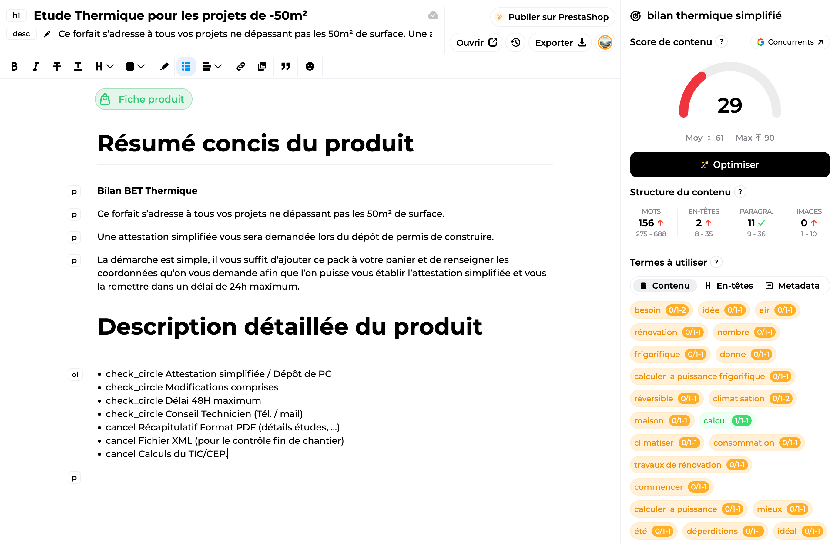 Page dans l'éditeur