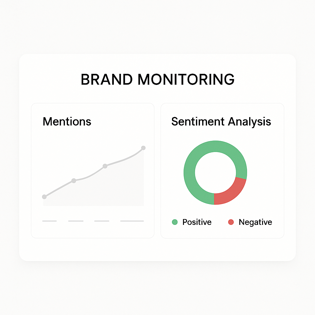 Tableau de bord de veille d'e-réputation montrant des graphiques de mentions et d'analyse de sentiment.