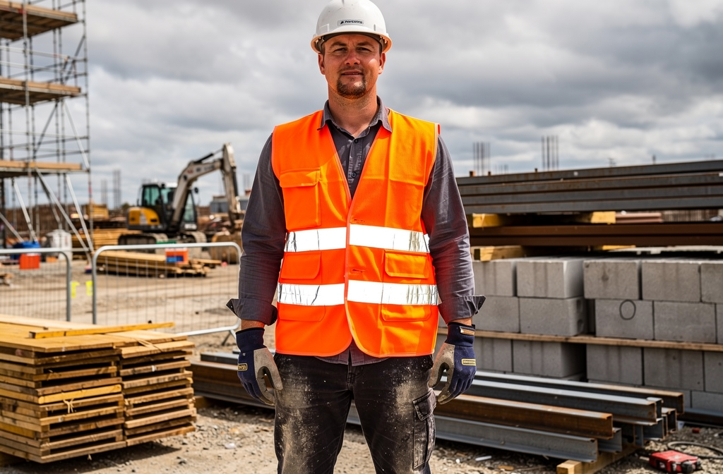 Ouvrier avec gilet orange sur chantier