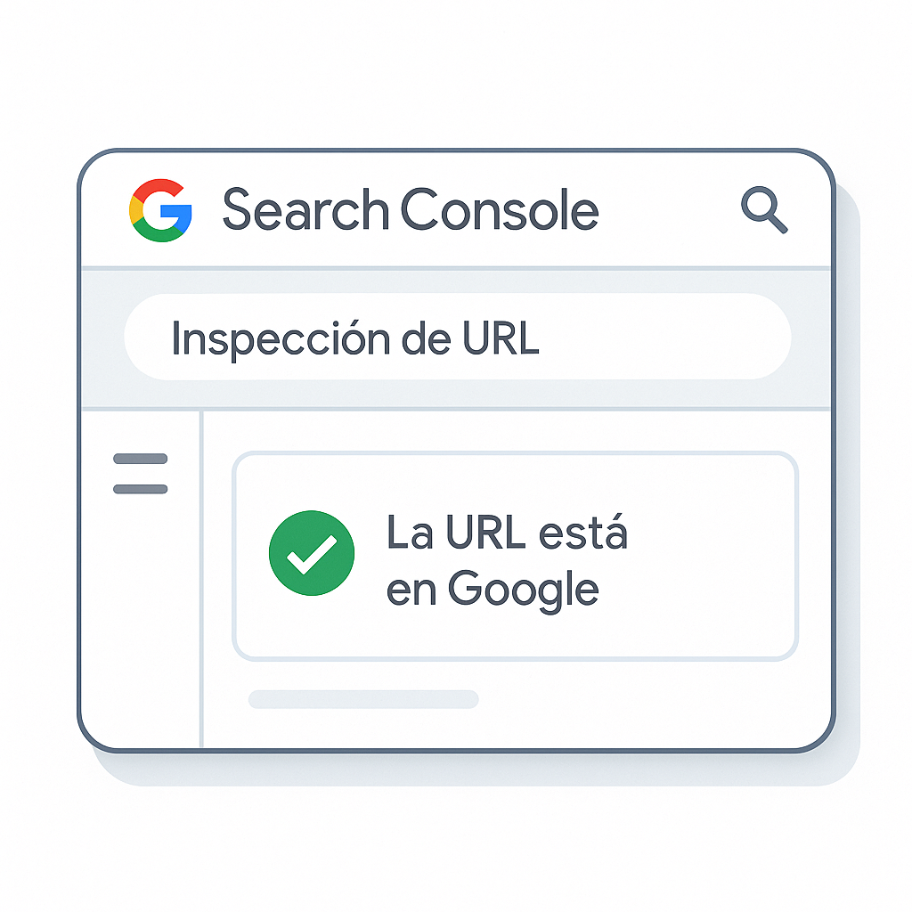 Ejemplo de la herramienta Inspección de URL de Google Search Console indicando que una página web ha sido indexada correctamente por Google.
