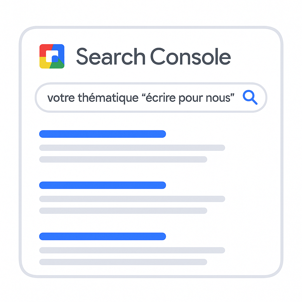 Illustration de l'utilisation d'une requête de recherche Google pour trouver des opportunités de guest blogging, montrant l'expression 'écrire pour nous' associée à une thématique.