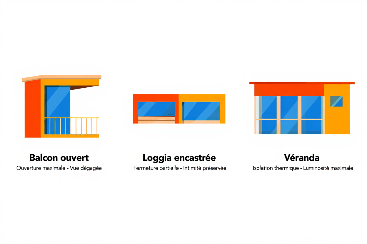 Comparaison balcon loggia véranda