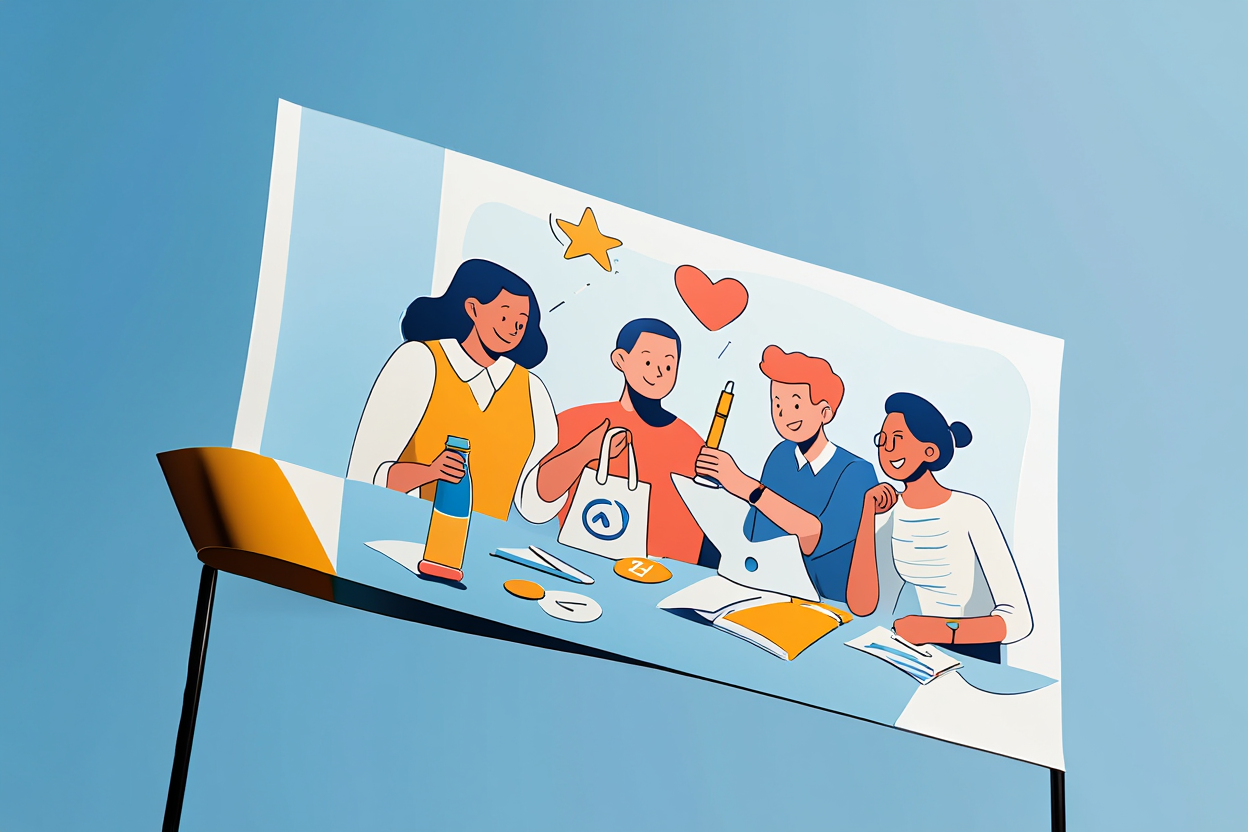 Équipes engagées avec des goodies personnalisés