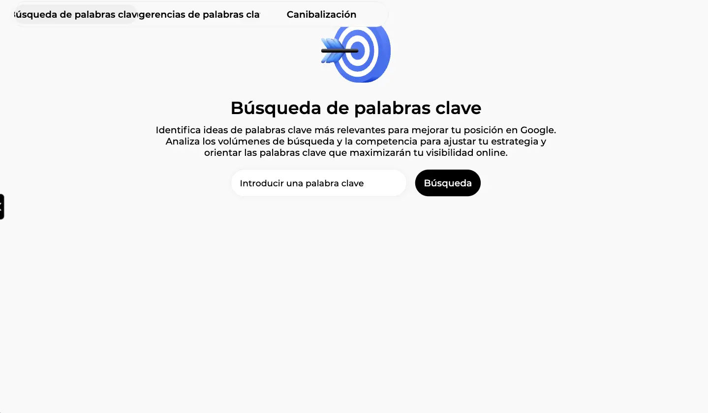 Pestaña Búsqueda de palabras clave de la caja de herramientas de Sedestral con el campo Introducir una palabra clave y el botón Búsqueda