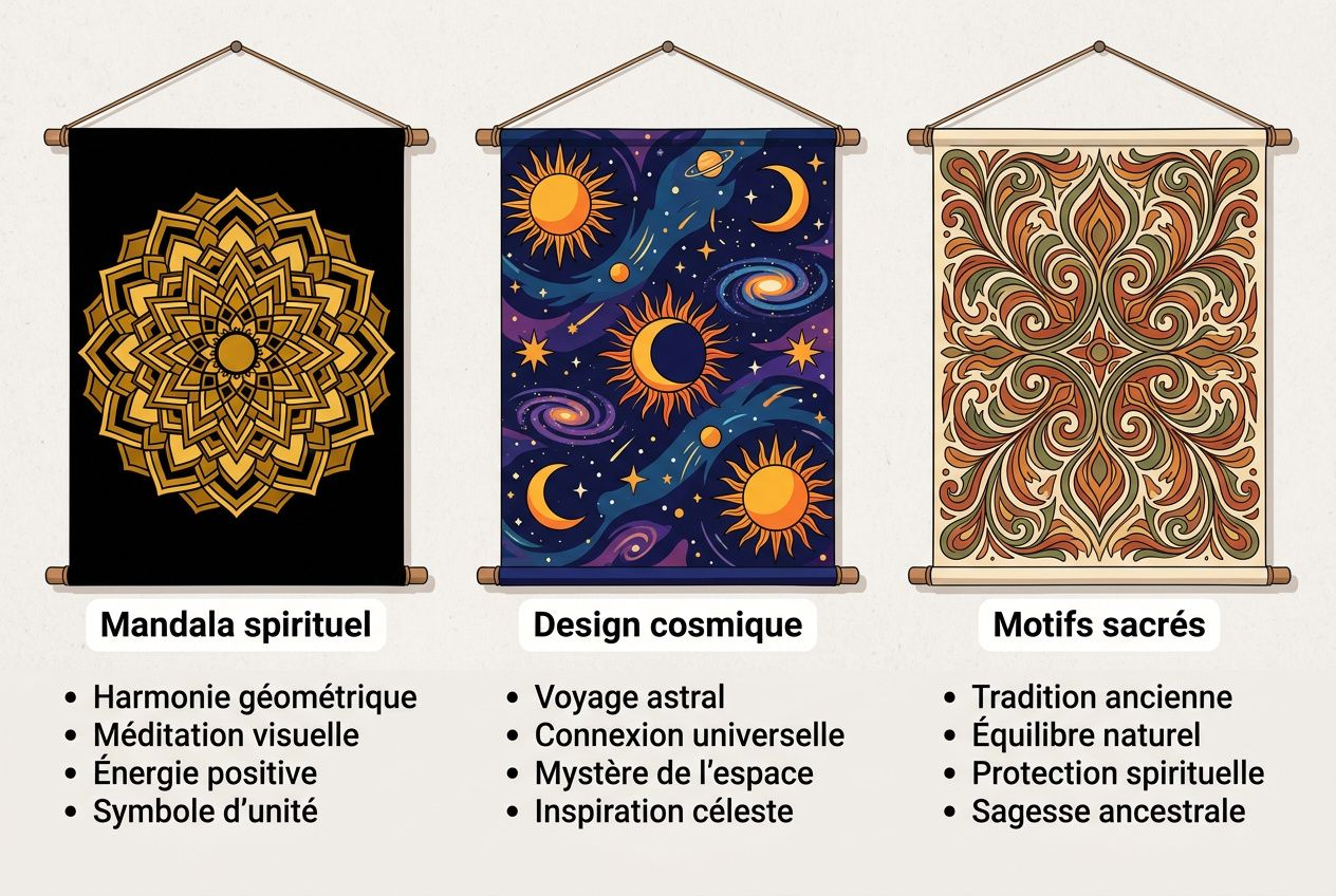 Mandala spirituel avec motifs géométriques, symbole d’unité et énergie positive pour une déco bohème éveil spirituel.