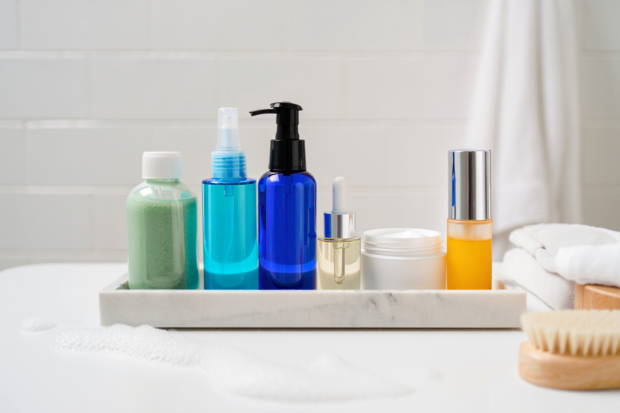 Produits de soin organisés routine quotidienne