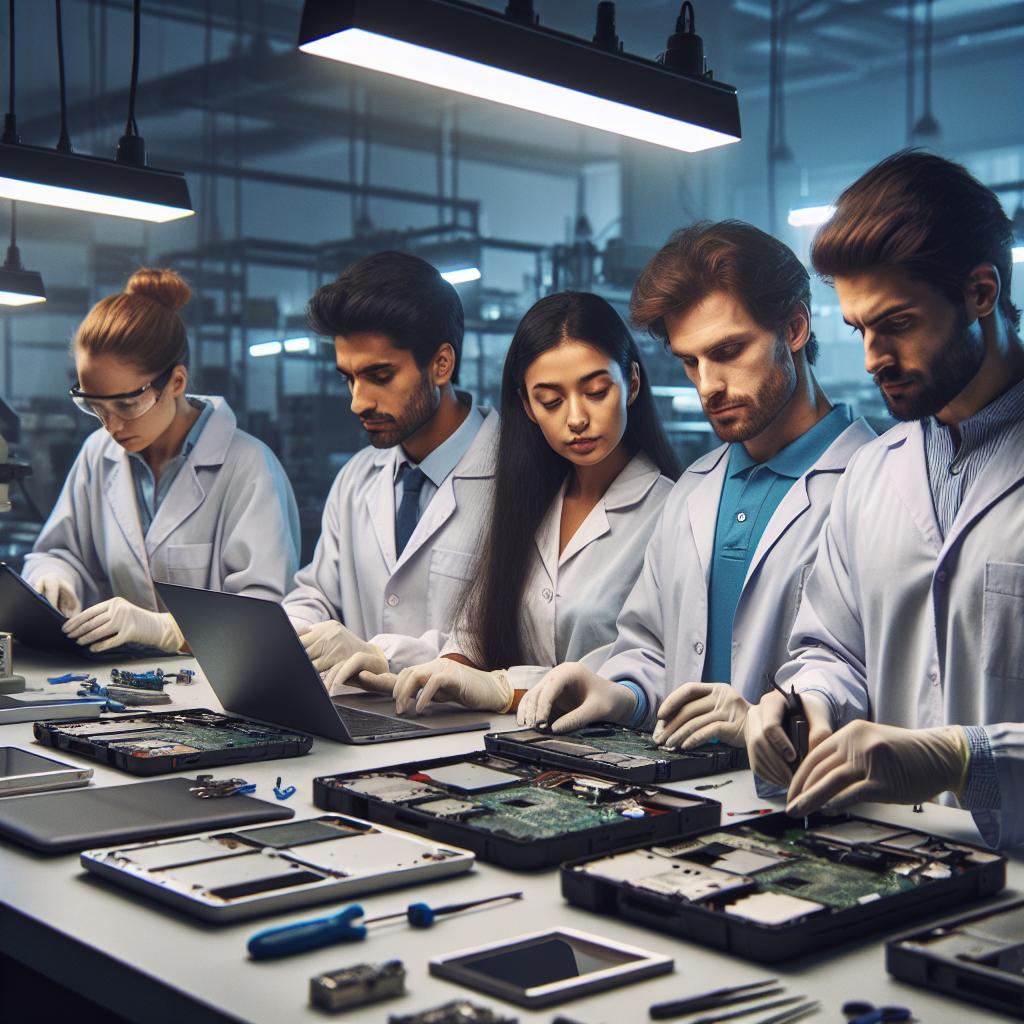 Techniciens reconditionnant des appareils