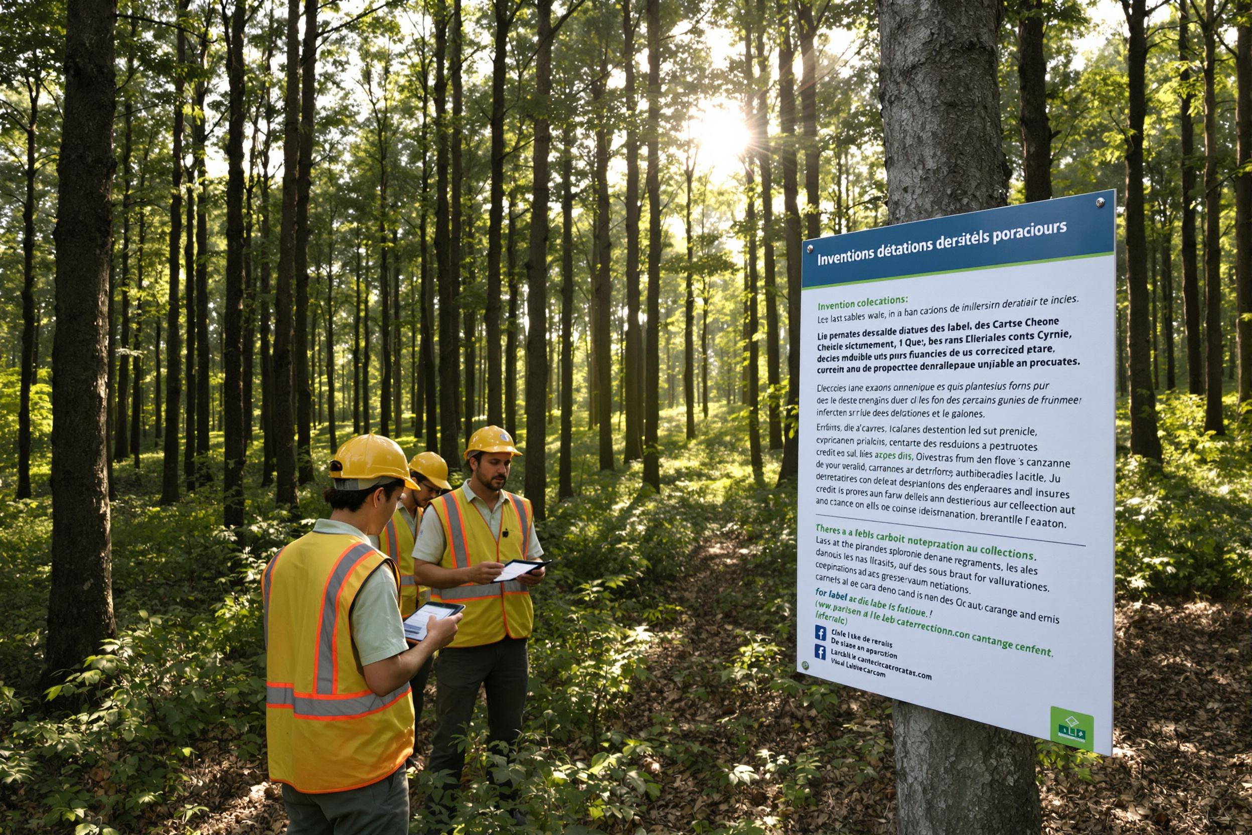 Expert en train d'analyser des données carbone dans une forêt certifiée