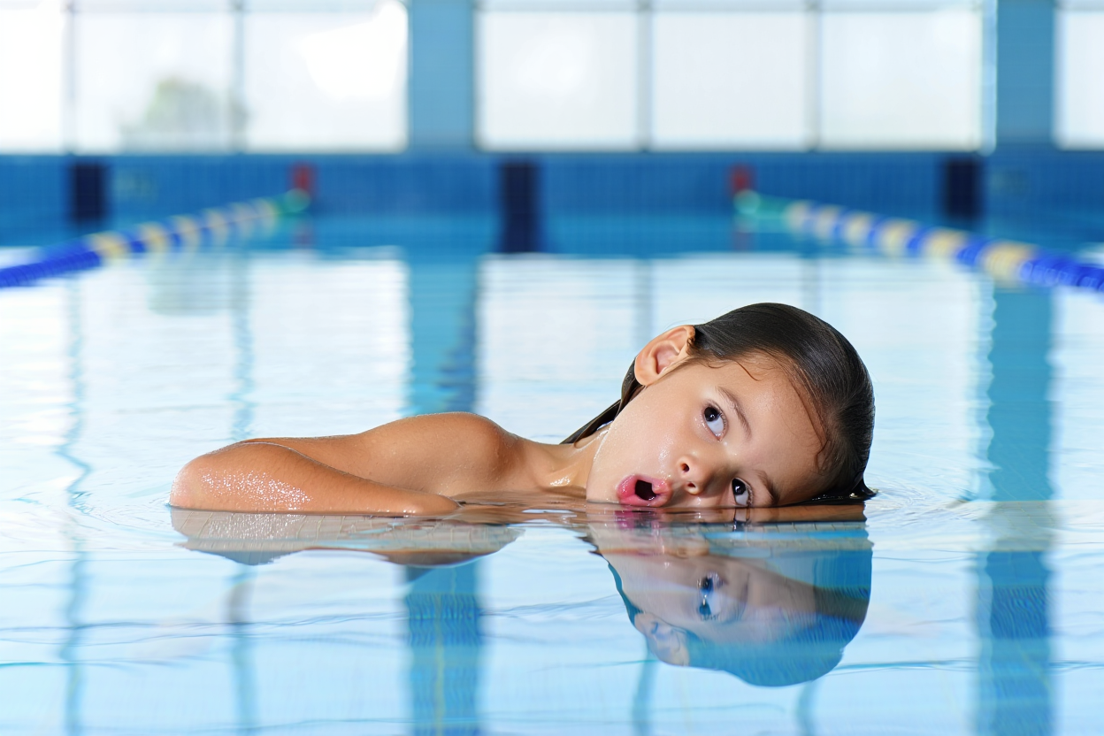 Nuotatore che pratica esercizi di respirazione in piscina