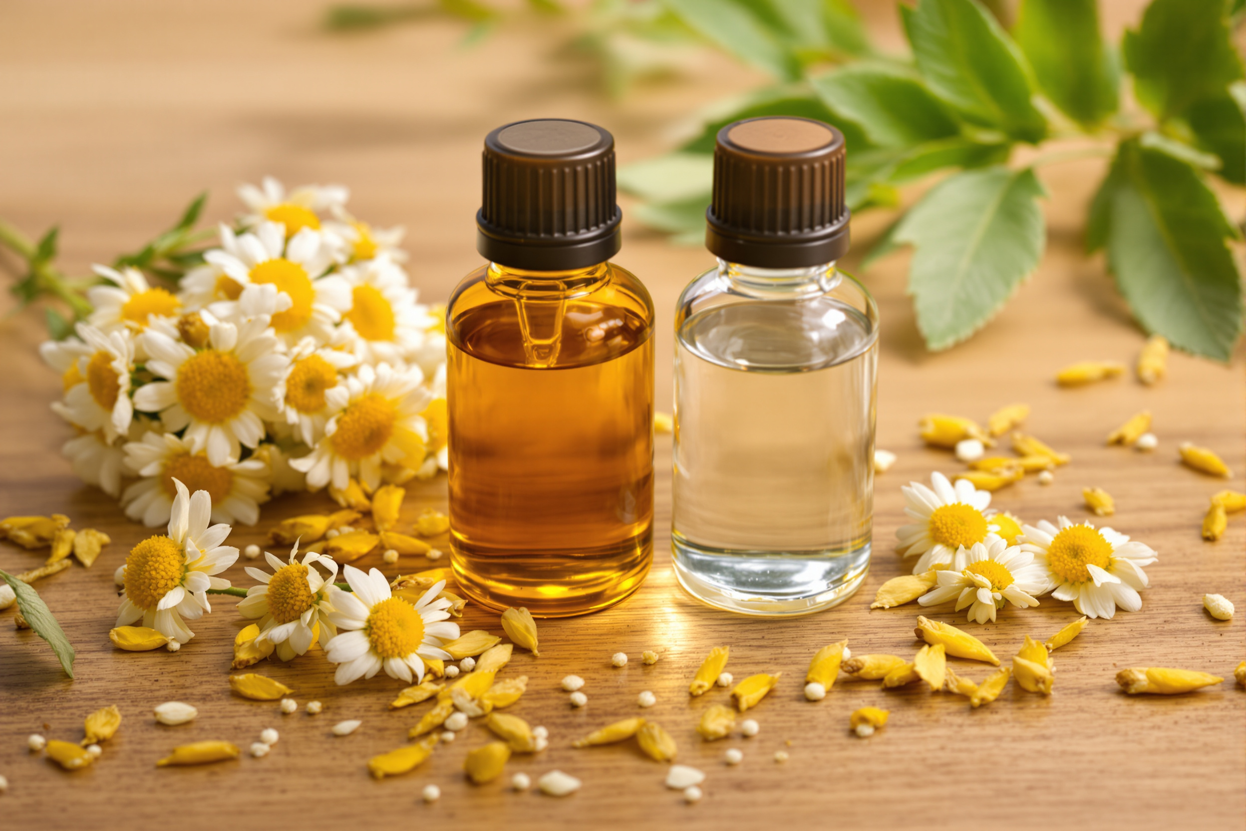 Huiles d'arnica et gaulthérie côte à côte
